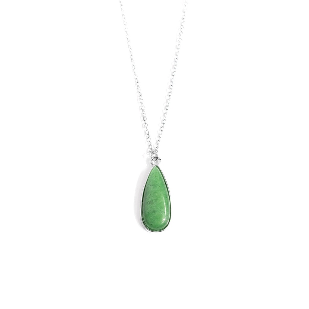 Mid length silver necklace with Green stone pendant